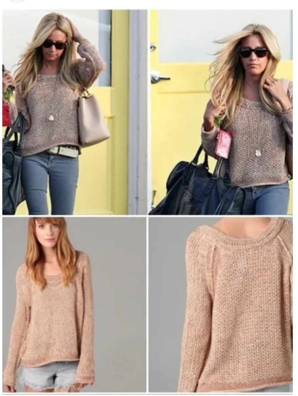 Free People Sahara Star Open Knit Chocolate Brown Sweater Size XS